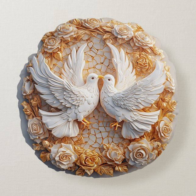 Almofada Redonda Duas pomadas brancas em meio a um padrão floral (Frente)