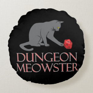 Almofada Redonda Dungeon Meowster Engraçado Gato RPG com Dice