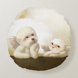 Almofada Redonda Dupla Angelical: Bichon Sorridente & Nuvem Bao Bao