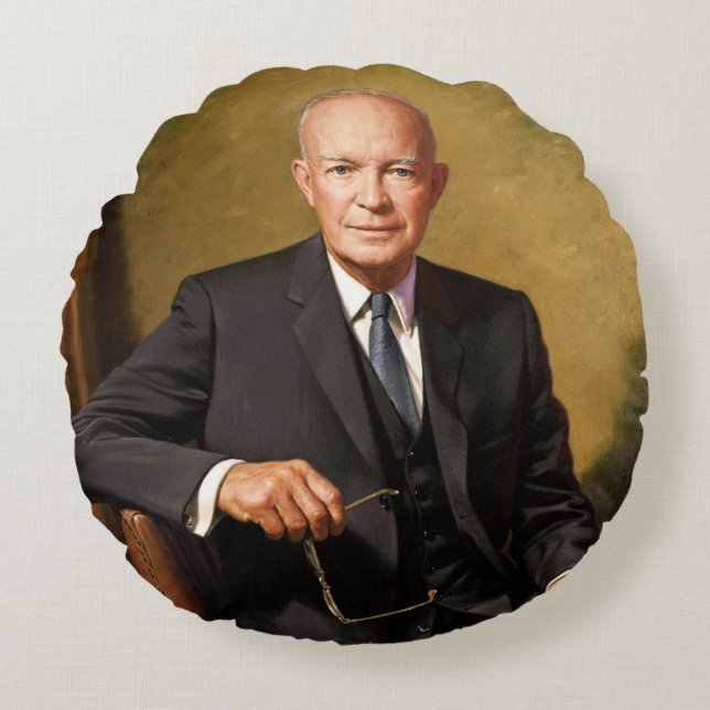 Almofada Redonda Dwight Eisenhower Presidente da Casa Branca Retrat (Frente)