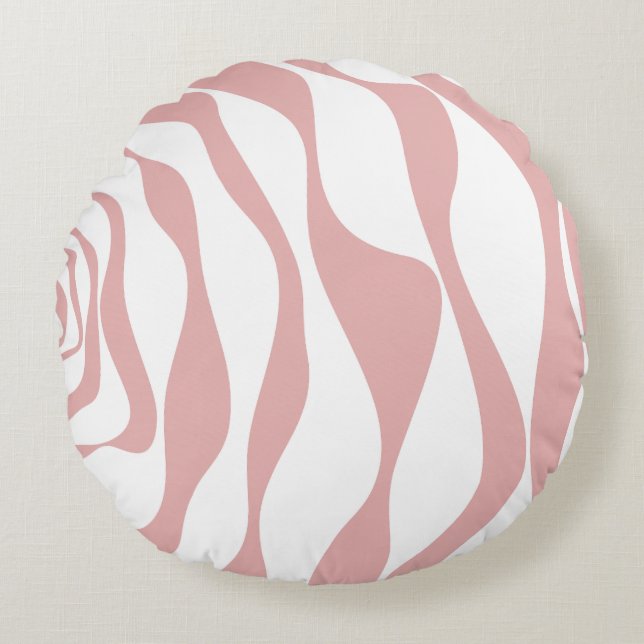 Almofada Redonda Ebb e Fluxo 4 - Rosa e Branco (Frente)