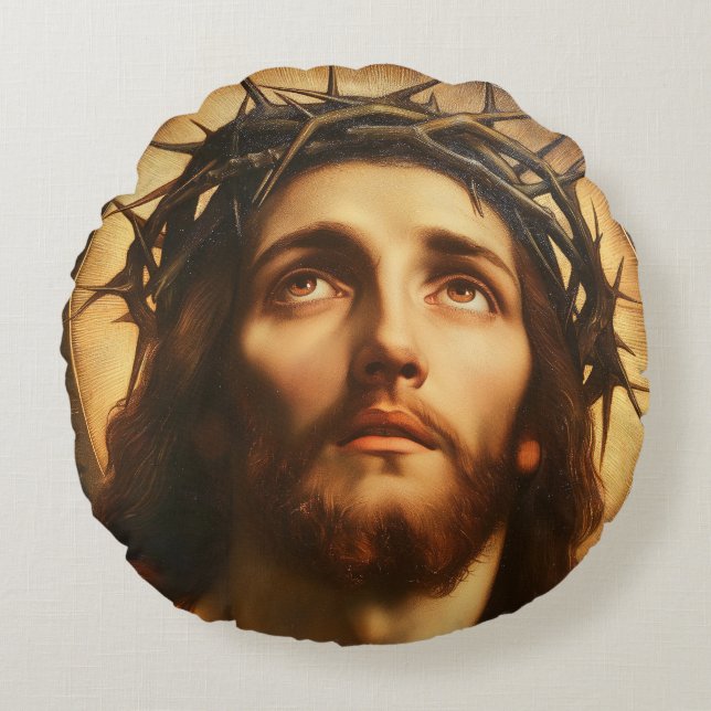 Almofada Redonda Ecce Homo | Jesus Cristo com Coroa de Espinhos (Frente)