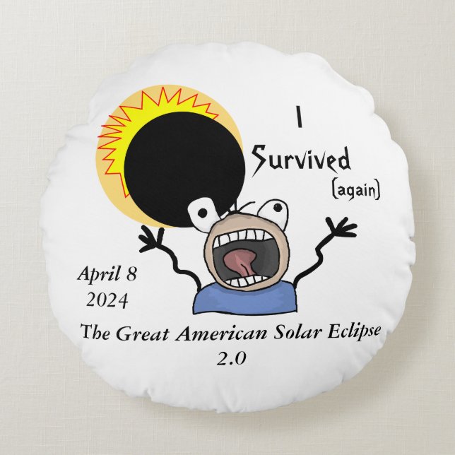 Almofada Redonda Edição de Sobrevivência do Eclipse Solar de 2024 (Frente)