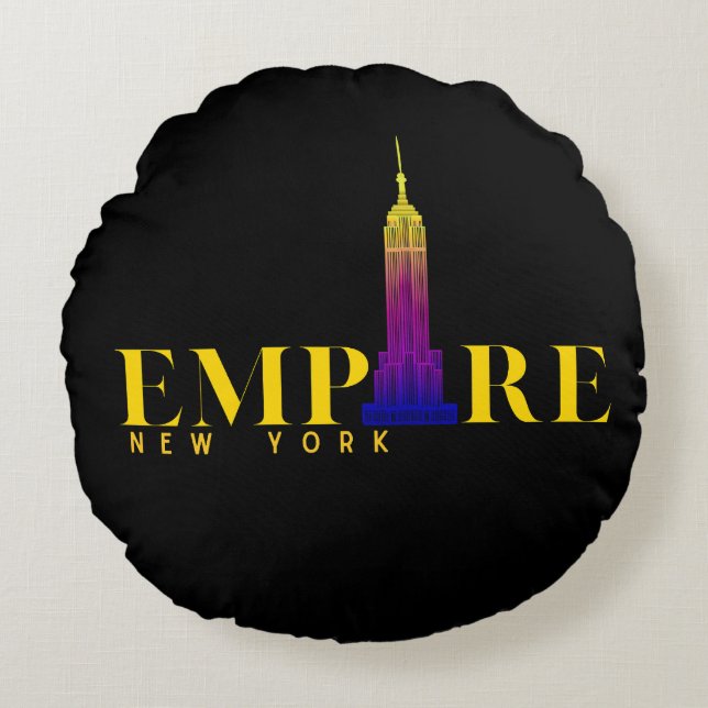 Almofada Redonda Edifício Empire State-Nova York-Dourado Vibrante (Frente)