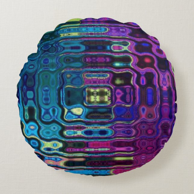 Almofada Redonda Efeito Ripple Psicodélico  (Frente)