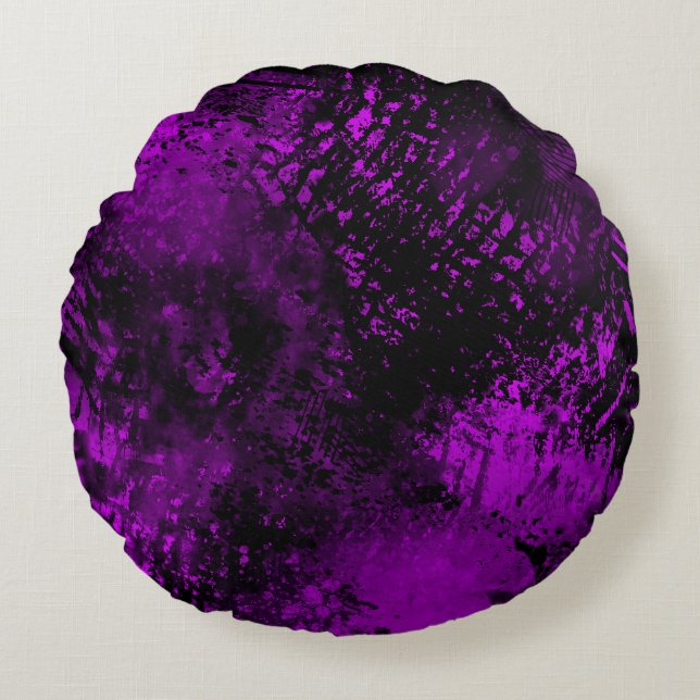 Almofada Redonda Efeito Splatter de Tinta roxo e Preto (Frente)