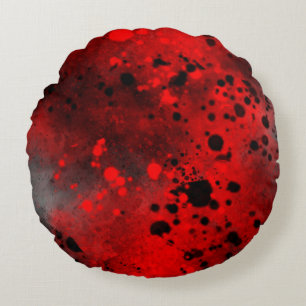 Almofada Redonda Efeito Splatter de Tinta Vermelho e Preto
