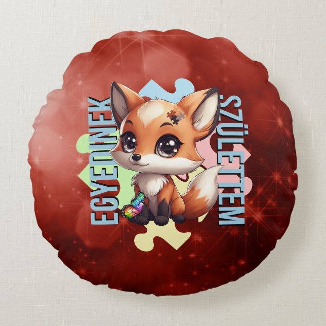 Almofada Redonda Egyedinek születtem – kedves róka design (Frente)