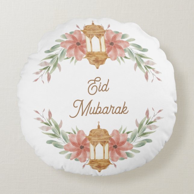 Almofada Redonda Eid Mubarak |Ramadan Mubarak Flowers Wreath Lamp (Frente)
