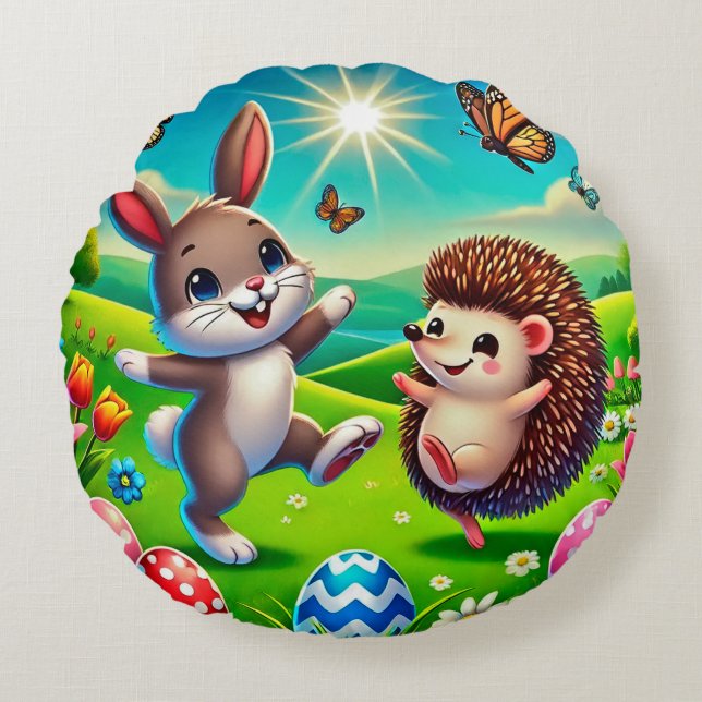 Almofada Redonda Ein glücklicher Hase und Igel (Frente)