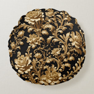 Almofada Redonda Elegância Descoberta: O Barroco Noir Floral