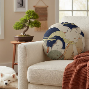 Almofada Redonda Elegância do eterno: Arte Geisha Japonesa Vintage