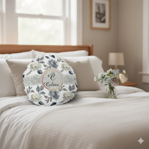 Almofada Redonda Elegância Floral: Um Desenho Deslumbrante em Aquar