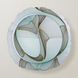 Almofada Redonda Elegância Moderna Abstrata Turquesa Marrom Dourado