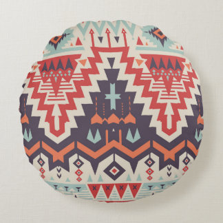 Almofada Redonda Elegância Tribal: Impressão de Étnica Geométrica