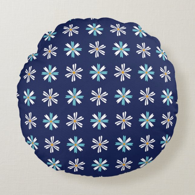 Almofada Redonda Elegant Blue Botanical Accent Motif Round Pillow (Frente)