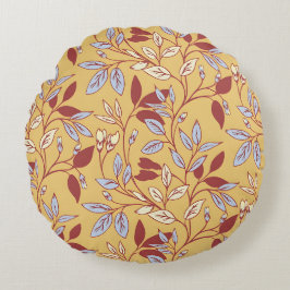 Almofada Redonda Elegant Floral Pattern with Red and Blue Leaves