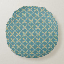 Almofada Redonda Elegant,Gold Blue Lattice Pattern
