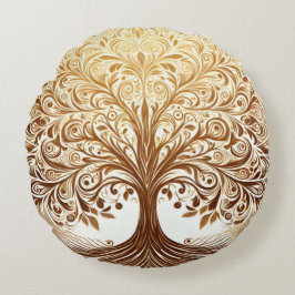 Almofada Redonda Elegant Gold Tree of Life Spiritual Zen