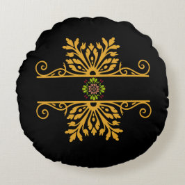 Almofada Redonda Elegant Golden Floral Ornament Baroque Style