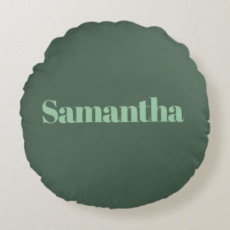 Almofada Redonda Elegant Personalized Name Typography |sage green