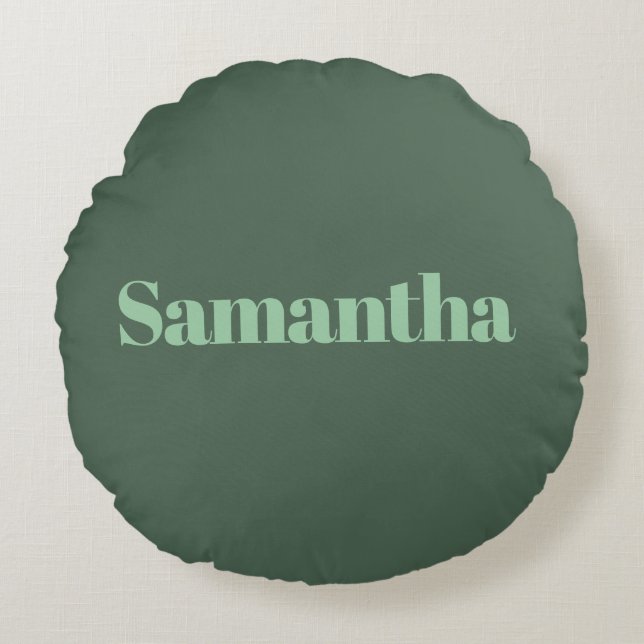 Almofada Redonda Elegant Personalized Name Typography ｜sage green (Frente)
