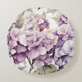 Almofada Redonda Elegant pink purple watercolor hydrangeas 