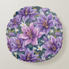 Almofada Redonda Elegant Purple Lily Floral Oil Painting