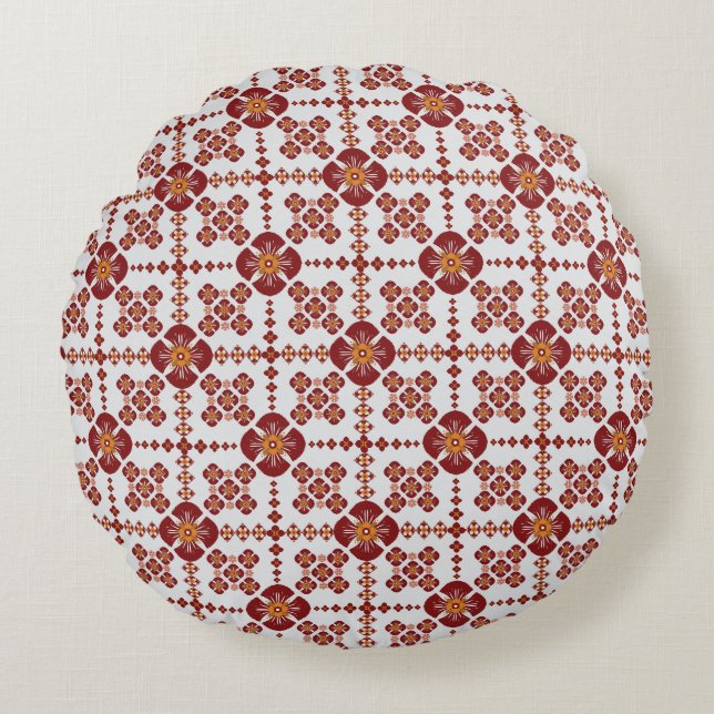 Almofada Redonda Elegant Red Mandala Geometric Bedroom & Home Texti (Frente)
