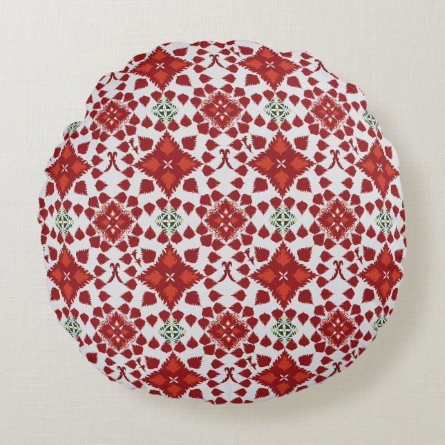 Almofada Redonda Elegant Red Mandala Geometric Bedroom & Home Texti (Frente)