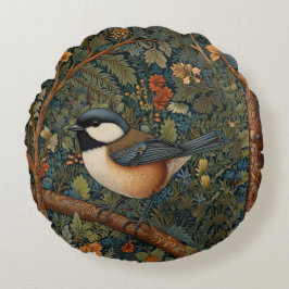 Almofada Redonda Elegant Retro Art Nouveau woodland bird