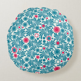 Almofada Redonda Elegant Teal and Magenta Foliage Pattern