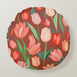 Almofada Redonda Elegant Tulip Floral Pattern – Soft Spring Garden 