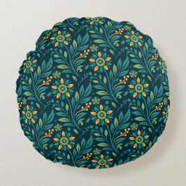 Almofada Redonda Elegant Yellow and Teal Floral Pattern Design