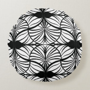 Almofada Redonda Elegante Art Deco Black & White Gouache Scallops