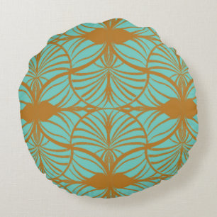 Almofada Redonda Elegante Art Deco Turquoise & Dourado Gouache Scal