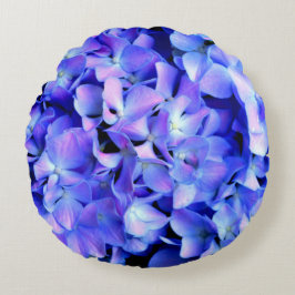Almofada Redonda Elegante azul-púrpura magenta hidrangea floral