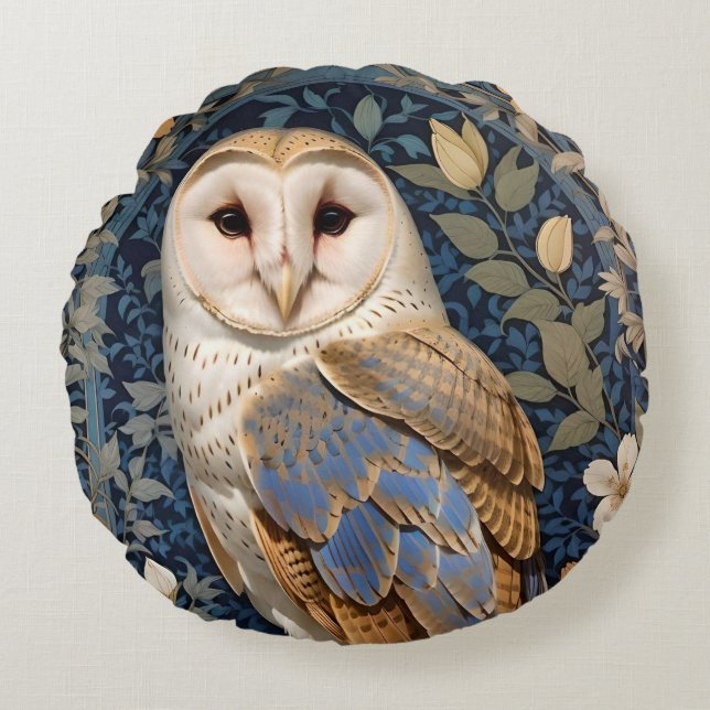 Almofada Redonda Elegante Barn Owl William Morris Inspirou Floral (Frente)