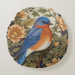 Almofada Redonda Elegante Bluebird Oriental William Morris Inspirou