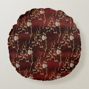 Almofada Redonda Elegante Burgundy Floral