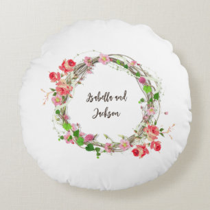 Almofada Redonda elegante casal de recém-casados personalizado nome