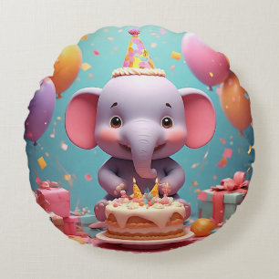Almofada Redonda Elegante Elefante de Desenho Animado Comemorando A