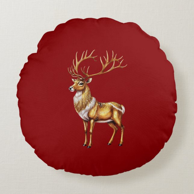 Almofada Redonda Elegante Feliz Natal Dourado Mose Natal Festivo (Frente)