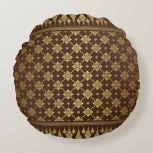 Almofada Redonda Elegante luxo Dourado e castanho