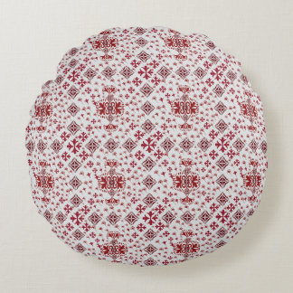 Almofada Redonda Elegante Mandala Geométrico Vermelho para Quarto e
