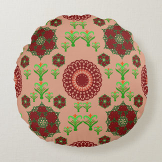 Almofada Redonda Elegante Mandala Geométrico Vermelho para Quarto e