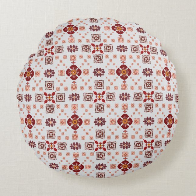 Almofada Redonda Elegante Mandala Vermelho Geométrico Quarto e Têxt (Frente)
