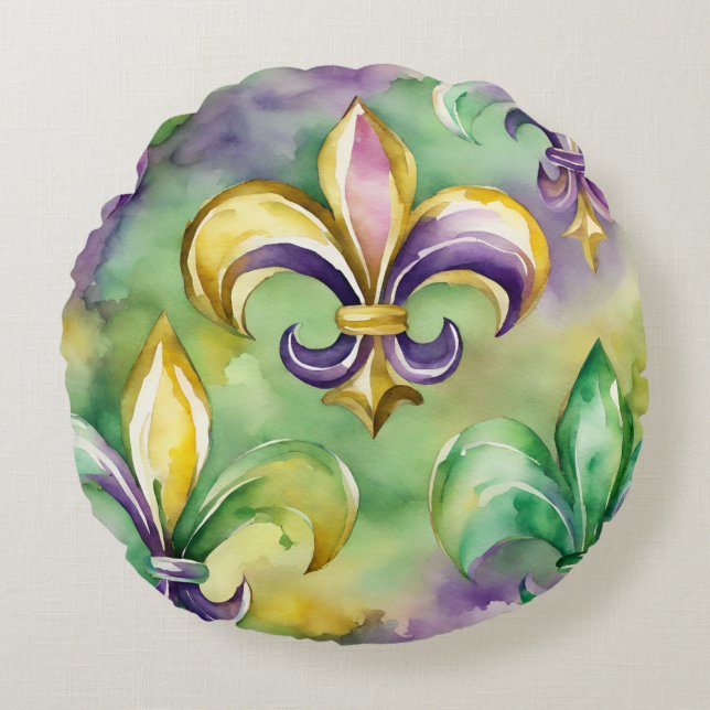Almofada Redonda Elegante Mardi Gras Pastel (Frente)