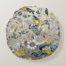 Almofada Redonda Elegante Moderno Vintage Cinza Dourada Amarelo