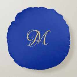 Almofada Redonda Elegante Monograma de Nome Azul Real Sólido Tendên